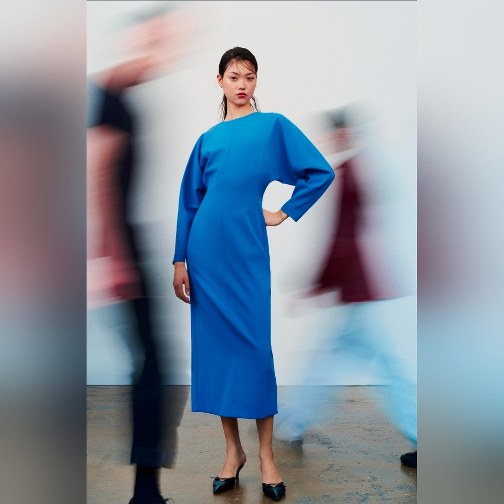 Zara Elegant Blue Midi Dress